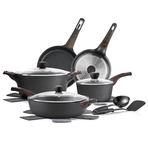 SENSARTE 14 Pcs Nonstick Cookware Sets, Pots and Pans Set with Glass