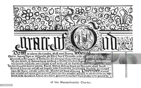 Old Engraved Illustration Of Facsimile Of Massachusetts Bay Colony Charter Of 1629 High Res