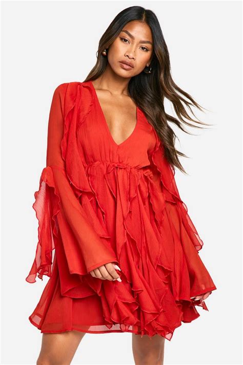 Ruffle Flare Sleeve Mini Dress Boohoo Uk