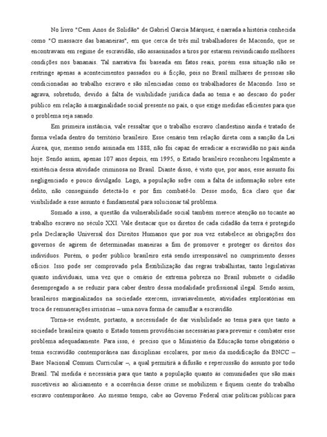 Trabalho Escravo No Brasil Atual Redação - Modelo Redação Enem - Trabalho Escravo No Brasil Do Século Xxi | PDF ...