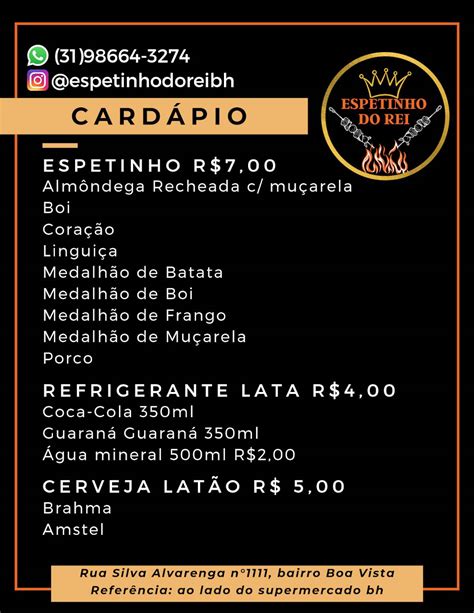 Menu Em Espetinho Do Rei Restaurante Belo Horizonte