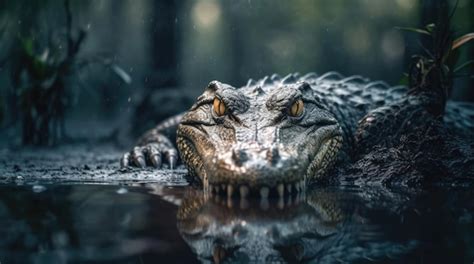 Premium AI Image | Alligator closeup at the moment of hunting