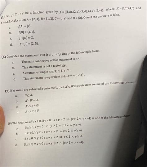 Solved 5 Let F X→y Be A Function Given By F { 1 A 2