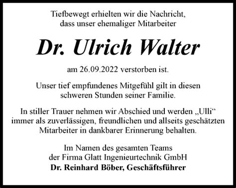 Traueranzeigen Von Ulrich Walter Trauer In Thueringen De