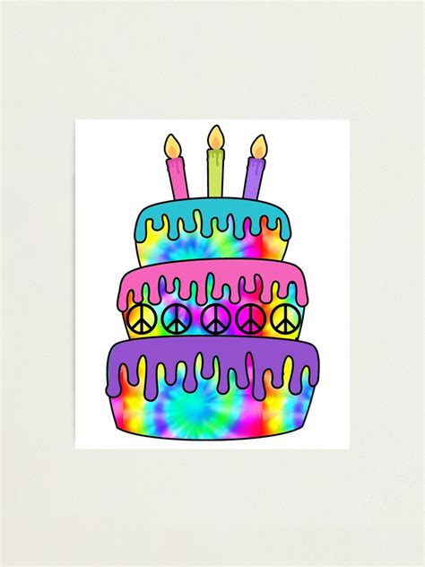 Happy Birthday Cake Hippie Tie Dye Psychedelic Candles Photographic