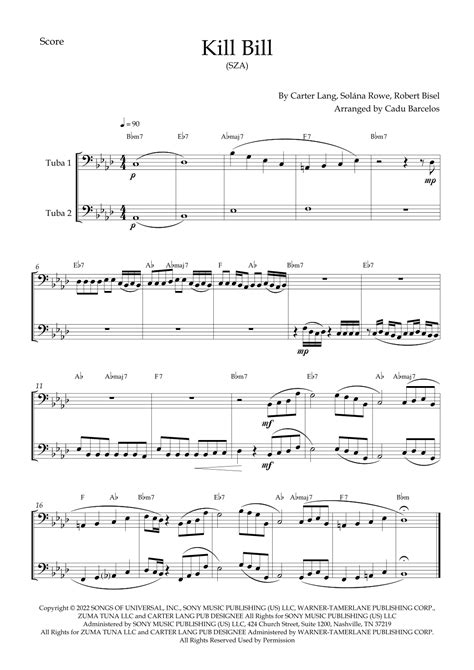 Kill Bill Arr Cadu Barcelos By Sza Sheet Music For Instrumental Duet