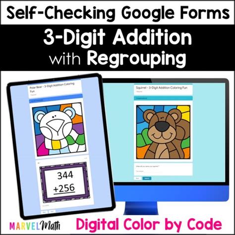 3 Digit Addition With Regrouping 4 Digital Color By Code Marvel Math