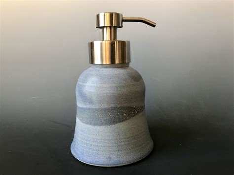 Extra Large Foaming Ceramic Soap Dispenser Matte Blue Glaze With White