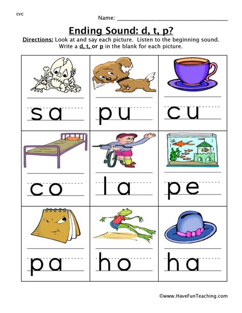 Ending Sound D T P Worksheet