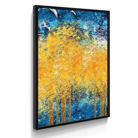 Quadro Decorativo Abstrato Dourado Pássaros Para Parede Sala