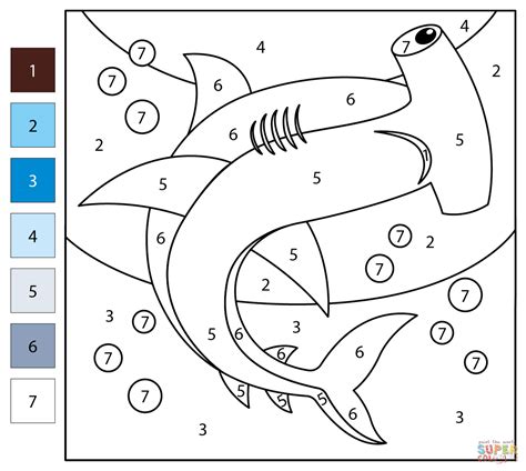 Hammerhead Shark Color by Number | Free Printable Coloring Pages