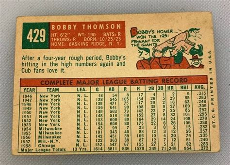 Topps Bobby Thomson Baseball Card Chicago Cubs Ebay