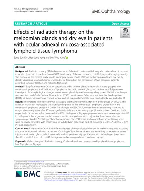 Effects Of Radiation Therapy On The Meibomian Glands And Dry Eye In