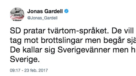 Jonas Gardell Till Hård Attack Mot Sverigedemokraterna Hatar Sverige