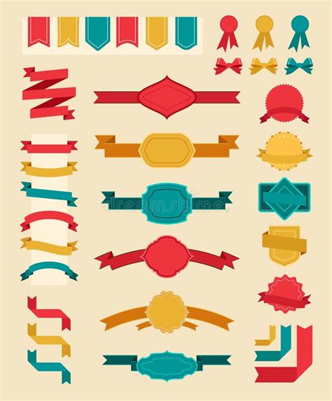 Set Of Retro Ribbons And Labels Stock Vector Illustration Of Emblem