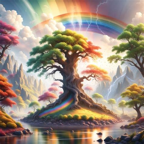 Premium AI Image | Colorful tree wallpaper with a rainbow twist