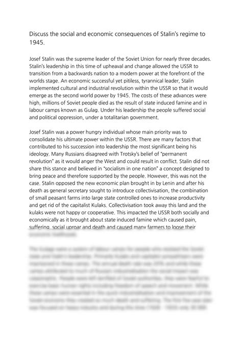 Social And Economic Consequences Of Stalin’s Regime to 1945. | Modern