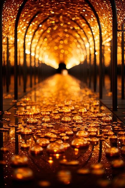 Premium Ai Image Background Image Of Tunnel Golden Path With Lights