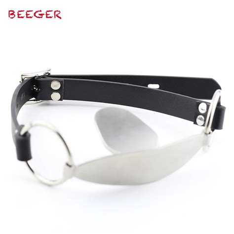 Beeger Stainless Steel Mouth Stuffed Leather Mouth Gag Sex Products