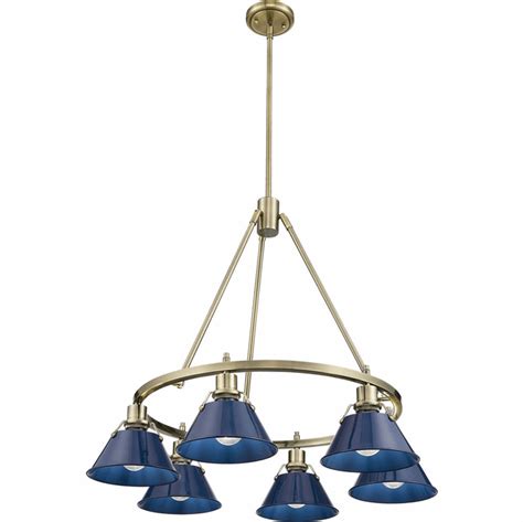 Golden Lighting 3306 6 AB NVY Orwell Aged Brass Matte Navy Chandelier