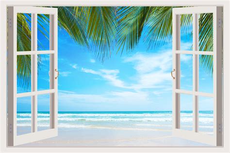 3D Window Beach Decal Plam Murals 3D Wall Decor Vinyl Wall - Etsy