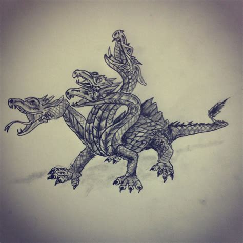 Four headed dragon tattoo sketch by - Ranz | Dragon tattoo sketch ...