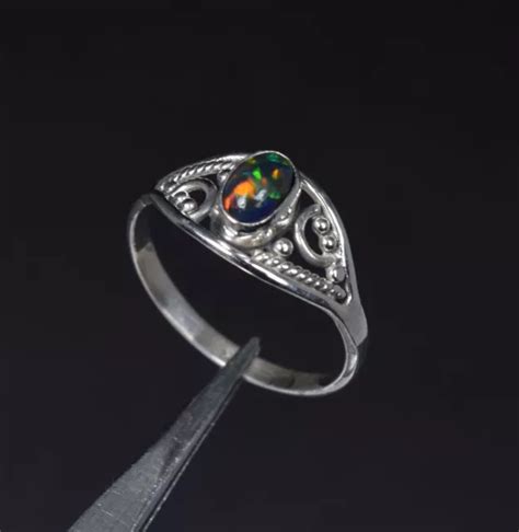 Solid Sterling Silver Natural Black Ethiopian Opal Ring Us M