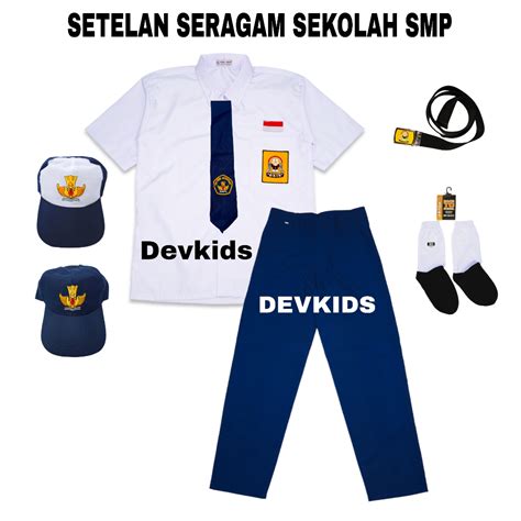 Jual Setelan Seragam Sekolah Smp Biru Putih Laki Laki Baju Putih Lengan