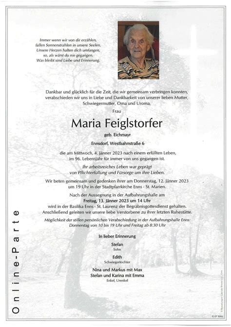 Maria Feiglstorfer Bestattung Brixner Enns