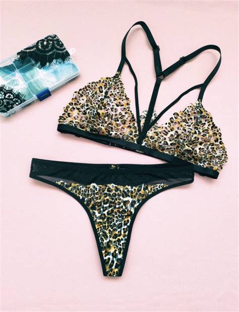 Lace Lingerie Set Leopard Print Sexy Bra Erotic Panties Etsy