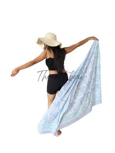 Blue Printed Cotton Sarong Chic Bikini Coverup For Beach And Pool At Rs In Jaipur