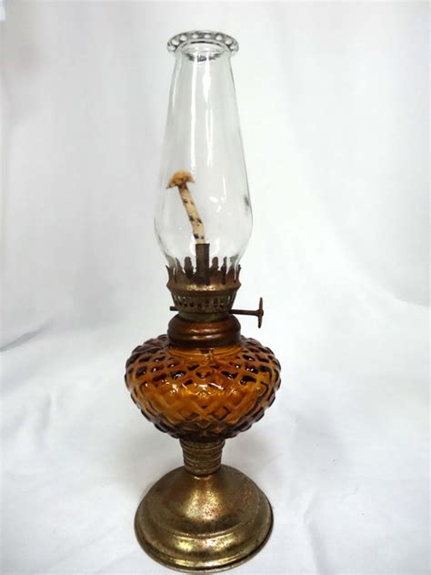 Amber Glass Hurricane Oil Lamp From The 1950s By Dixieantiques