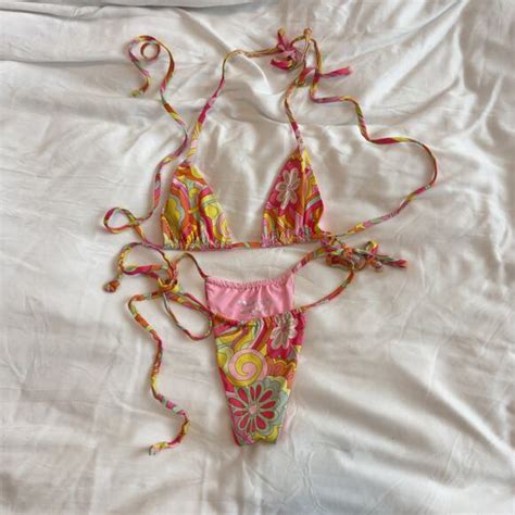 Frankie S Bikinis Swim Frankies Bikinis Triangle Bikini Set Colorful Floral Top Xs Bottom S