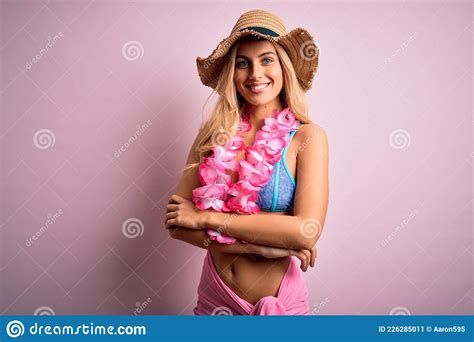 Young Beautiful Blonde Woman On Vacation Wearing Bikini And Hat With