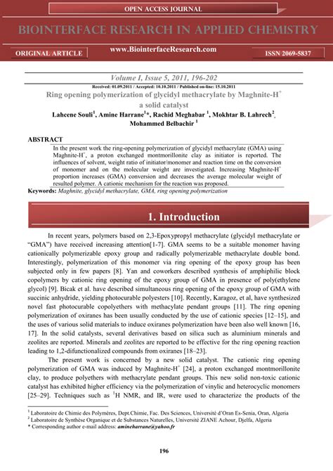 (PDF) Ring opening polymerization of glycidyl methacrylate by Maghnite ...