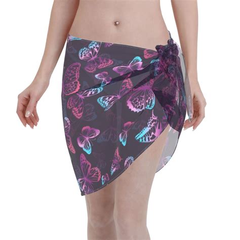 Disketp Purple Butterfly Women Swimsuit Cover Up Short Chiffon Summer Beach Sarong Bikini Wrap