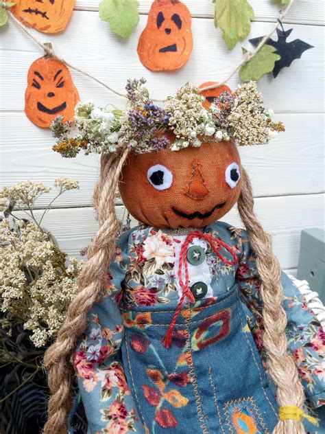 Primitive Pumpkin Doll Folk Art Doll Handmade Pumpkin Doll Etsy