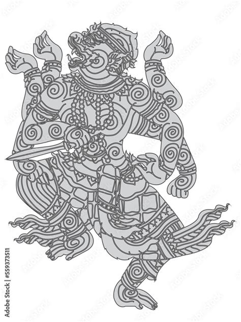 Hanuman tattoo, Thai traditional line art Stock Vector | Adobe Stock