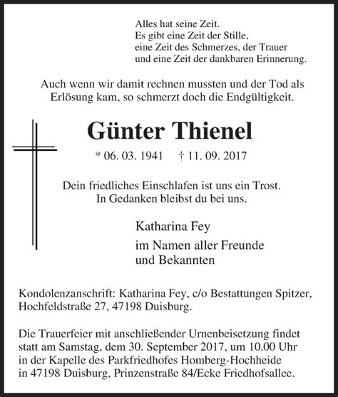 Traueranzeigen Von G Nter Thienel Trauer In Nrw De