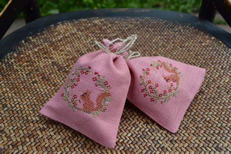 Rose Linen Lavender Bag With Lavender Roses Wreath Squirrel Etsy