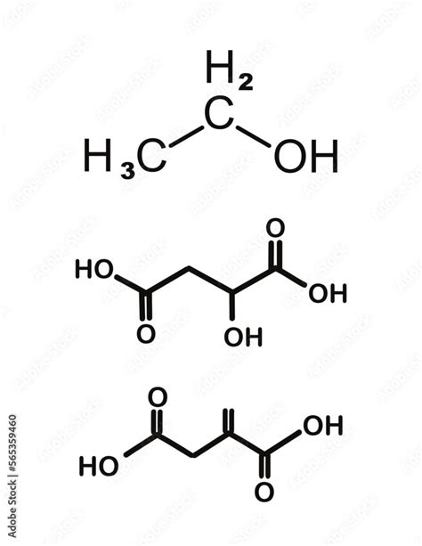 Chemical Structure Of Molecules Of Ethanol Malic Acid And Itaconic