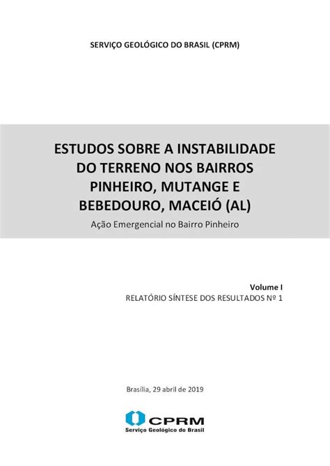 Pdf Estudos Sobre A Instabilidade Do Terreno Nos Bairros Rigeo Cprm