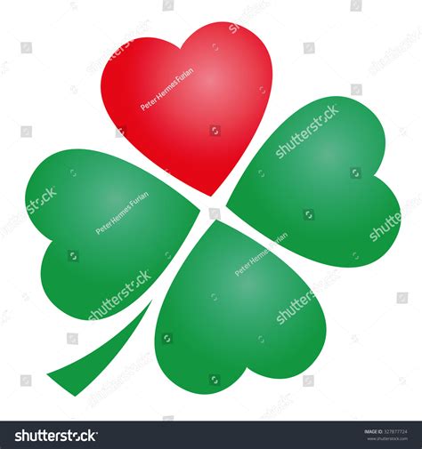 Four Leaved Clover With One Red Heart Illustration Over White