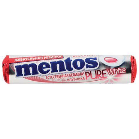 Жевательная резинка MENTOS Pure White (Ментос) «Ролл Клубника», 15.5 г ...