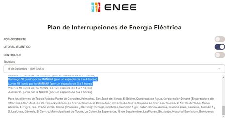 Cortes de energía programados para este domingo 18 y lunes 19 de junio