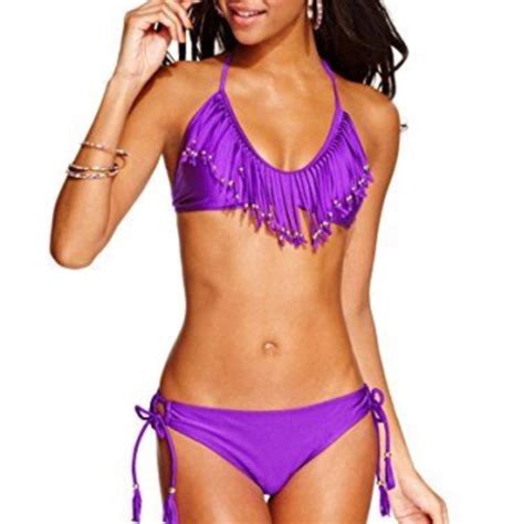 Raisins Swim Raisins Purple Fringe Bead Bikini Large Poshmark