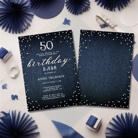 Denim Diamonds Elegant Rustic 50th Birthday Party Invitation Zazzle