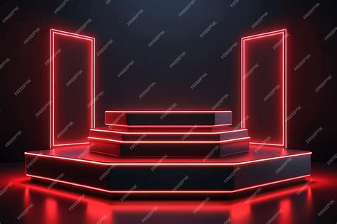 Premium Photo Square Podium With Red Neon Light On The Way Background