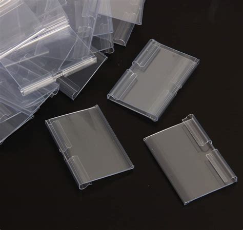 SBYURE 60 PCS Clear Plastic Label Holder for Wire Shelf Retail Price Label Holders Bin Labels ...