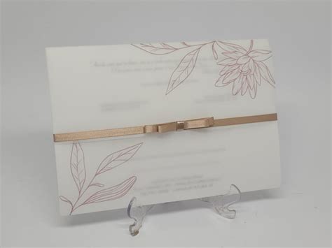 Convite casamento minimalista nude rosê vegetal Elo7